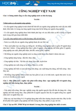 Câu hỏi tự luận ôn tập chủ đề Địa lí công nghiệp Việt Nam Địa lí 9 có đáp án