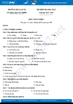 Đề kiểm tra HK2 môn Công Nghệ 6 trường THCS Lập Lễ có đáp án hướng dẫn