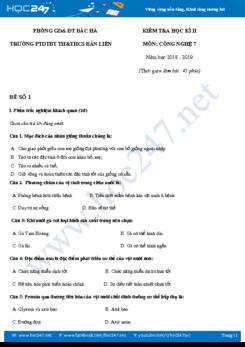 Bộ 2 Đề kiểm tra HK2 môn Công nghệ 7 Phòng GD&ĐT Bắc Hà có đáp án chi tiết