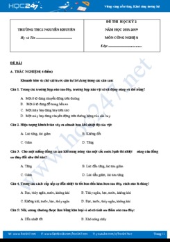 Đề kiểm tra HK2 môn Vật lý 8 có đáp án trường THCS Nguyễn Khuyến