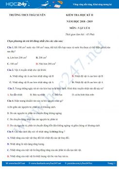 Đề kiểm tra HK2 môn Vật lý 8 trường THCS Thái Xuyên có đáp án hướng dẫn