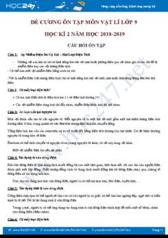 Đề cương ôn tập Học kì 2 môn Vật lí 9 trường THCS Trương Hán Siêu