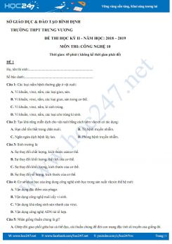 Bộ 2 đề kiểm tra HK2 môn Công nghệ 10 trường THPT Trưng Vương- Bình Định