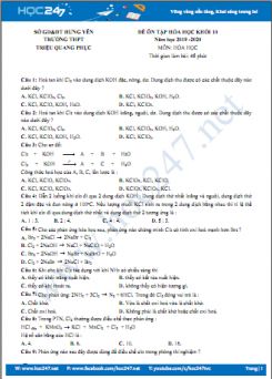 Đề ôn tập HK2 năm 2020 môn Hóa học 10 Trường THPT Triệu Quang Phục