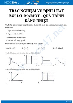 Bài tập trắc nghiệm về Định luật Bôi lơ- Mariot - Quá trình Đẳng nhiệt có hướng dẫn chi tiết