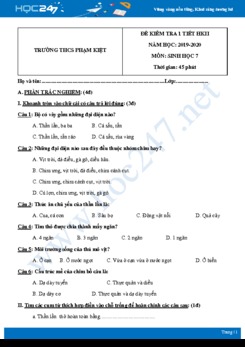 Đề kiểm tra ôn tập 1 tiết HK2 môn Sinh học 7 năm 2019-2020 - Trường THCS Phạm Kiệt có đáp án