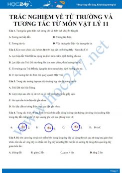 Bài tập trắc nghiệm về Từ trường và tương tác từ môn Vật lý 11 có đáp án