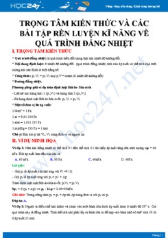 Trọng tâm kiến thức và các bài tập rèn luyện kĩ năng về Quá trình đẳng nhiệt môn Vật lý 10