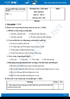 Đề kiểm tra giữa HK2 môn Sinh học 8 năm 2019-2020 - Trường THCS Phan Chu Trinh có đáp án