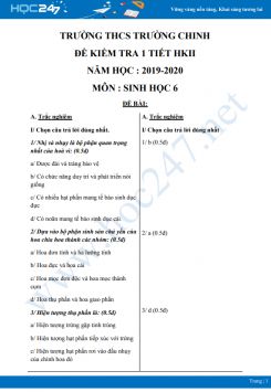 Đề kiểm tra ôn tập 1 tiết HK2 môn Sinh học 6  năm 2019-2020 - Trường THCS Trường Chinh có đáp án