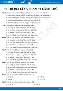 Bài tập trắc nghiệm ôn tập chủ đề Vị trí địa lí và phạm vi lãnh thổ Địa lí 12 - Trường THPT Quang Trung