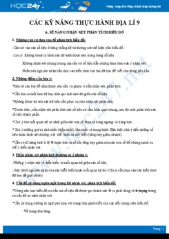 Lý thuyết ôn tập một số kỹ năng thực hành môn Địa lí 9