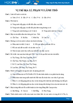 20 Câu hỏi trắc nghiệm chủ đề Vị trí địa lí, phạm vi lãnh thổ Việt Nam Địa lí 12 có đáp án