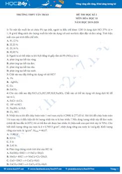 Đề thi HK2 năm 2020 môn Hóa học 10 Trường THPT Tân Trào