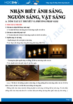 Lý thuyết và bài tập về Nhận biết ánh sáng, nguồn sáng, vật sáng môn Vật lý 7 có đáp án