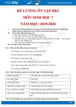 Đề cương ôn tập HK2 môn Sinh học 7 năm 2019-2020