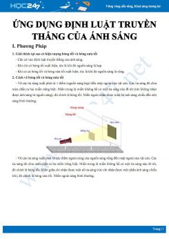 Chuyên đề phương pháp giải và bài tập Vật lý 7 về ứng dụng Định luật truyền thẳng của ánh sáng