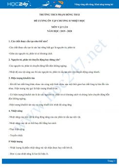 Đề cương ôn tập phần Nhiệt Học môn Vật lý 8 năm học 2019-2020 trường THCS Phạm Hồng Thái