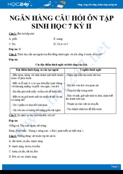 54 Câu hỏi tổng hợp ôn kiến thức HK2 Sinh học 7 có đáp án