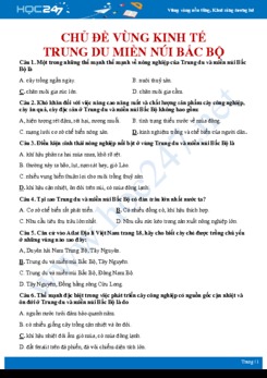 43 Câu hỏi trắc nghiệm ôn tập chủ đề vùng kinh tế Trung du và miền núi Bắc Bộ Địa lí 12 có đáp án