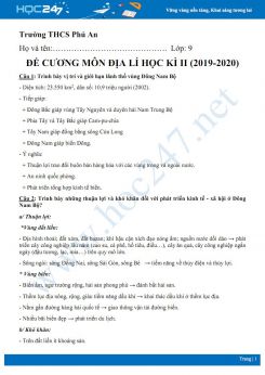 Đề cương ôn tập HK2 môn Địa lí 9 năm 2019-2020 - Trường THCS Phú An