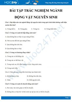 Bài tập trắc nghiệm Ngành động vật nguyên sinh Sinh học 7 có đáp án