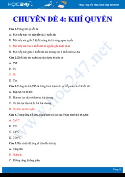 24 Câu hỏi trắc nghiệm ôn tập chuyên đề Khí quyển Địa lí 10 có đáp án