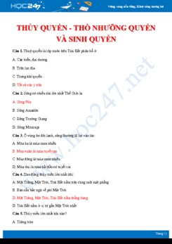 28 Câu hỏi trắc nghiệm ôn tập chuyên đề Thủy quyển, thổ nhưỡng quyển và sinh quyển Địa lí 10 có đáp án