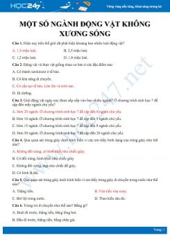46 Câu hỏi trắc nghiệm ôn tập chủ đề Một số ngành động vật không xương sống Sinh học 7 có đáp án
