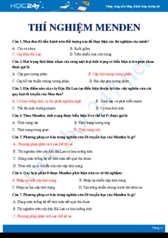 Câu hỏi trắc nghiệm về Thí nghiệm Menden Sinh học 9 mức độ nhận biết có đáp án