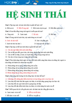 20 Câu hỏi trắc nghiệm về Hệ sinh thái Sinh học 9 có đáp án - Trường THCS Trần Nhân Tông có đáp án