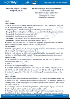 Bộ 3 đề thi HSG môn Hóa học 9 năm 2020 Phòng GD&ĐT Thạch Hà