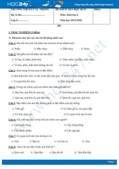 Đề kiểm tra ôn tập HK2 môn Sinh học 6 năm 2019-2020 - Trường THCS Lý Tự Trọng có đáp án