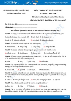 Đề kiểm tra ôn tập HK2 môn Sinh học 12 năm 2019-2020 - Trường THPT Bình Thủy có đáp án