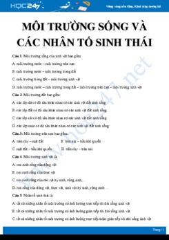Câu hỏi trắc nghiệm ôn tập chủ đề Môi trường sống và các nhân tố sinh thái Sinh học 9 có đáp án