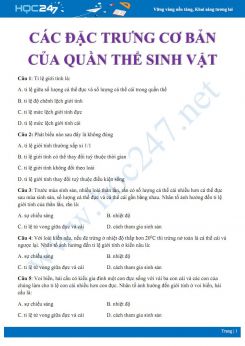 51 Câu hỏi trắc nghiệm ôn tập chủ đề Các đặc trưng cơ bản của quần thể sinh vật Sinh học 9 có đáp án