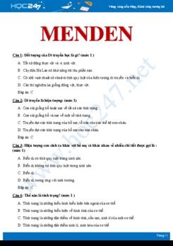 Câu hỏi trắc nghiệm chủ đề Các yếu tố về quy luật di truyền Menden Sinh học 9 có đáp án