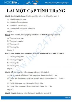Câu hỏi trắc nghiệm chủ đề Lai một cặp tính trạng Sinh học 9 có đáp án