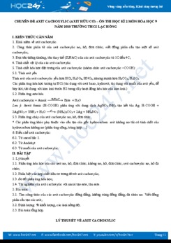 Chuyên đề Axit Cacboxylic (Axit hữu cơ) - Ôn thi HK2 năm 2020 môn Hóa học 9 Trường THCS Lạc Hồng