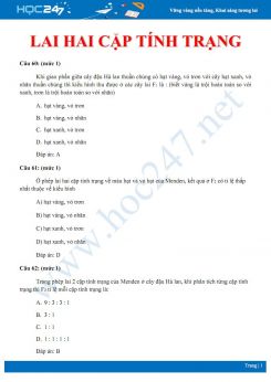 34 Câu hỏi trắc nghiệm ôn tập chủ đề Lai hai cặp tính trạng Sinh học 9 có đáp án