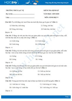 Đề kiểm tra định kỳ kiến thức Phát sinh giao tử và thụ tinh Sinh học 9 năm 2020 - Trường THCS Lạc Vệ có đáp án