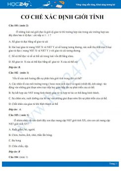 22 Câu hỏi trắc nghiệm ôn tập chủ đề Cơ chế xác định giới tính Sinh học 9 có đáp án