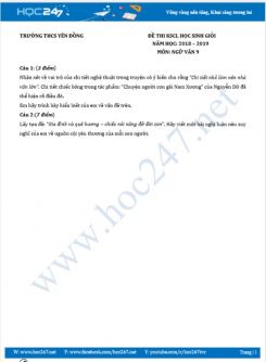Đề thi KSCL HSG năm 2019 môn Ngữ Văn 9 - Trường THCS Yên Đồng