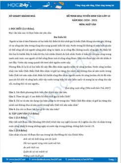 Đề minh hoạ  tuyển sinh vào lớp 10 năm 2020 môn Ngữ Văn - Sở GD&ĐT Khánh Hoà