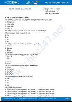Đề kiểm tra 45 phút môn Hóa học 10 năm 2020 Trường THPT Quang Thành