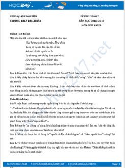 Đề KSCL năm 2019 môn Ngữ Văn 9 - Trường THCS Thạch Bàn