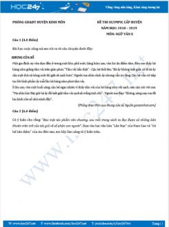 Đề thi Olympic năm 2019 môn Ngữ Văn 8 - Phòng GD&ĐT huyện Kinh Môn