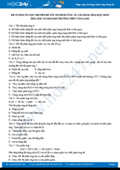 Đề cương ôn tập Chuyên đề Tốc độ phản ứng và cân bằng Hóa học môn Hóa 10 năm 2020 Trường THPT Văn Lang