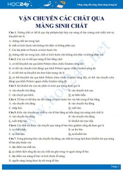 27 Câu hỏi trắc nghiệm ôn tập chủ đề Vận chuyển các chất qua màng sinh chất Sinh học 10 có đáp án