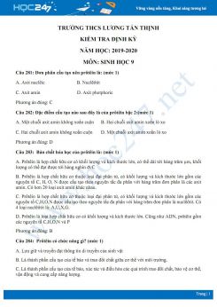 Đề kiểm tra định kỳ chủ đề Protein Sinh học 9 năm 2020 - Trường THCS Lương Tấn Thịnh có đáp án
